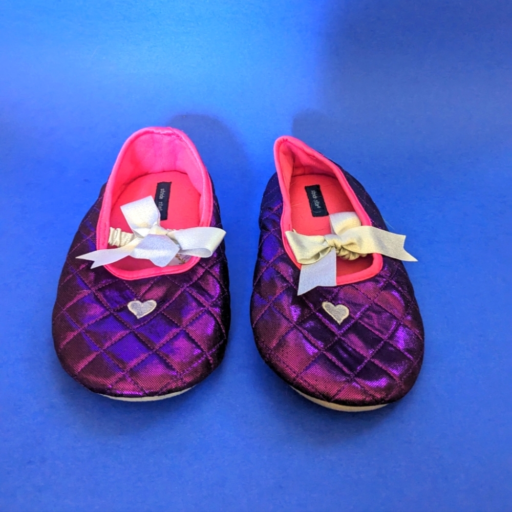 Girls satin slippers with bows purple size 13 / 1